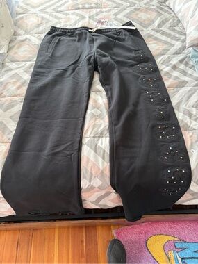 Lost Intricacy Mens Black Embellished Joggers with Bead Accents